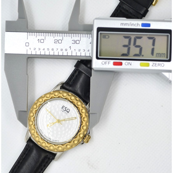 ESQ Movado Golf Ball Ladies Watch Gold Tone Black Leather Swiss Quartz main image 9